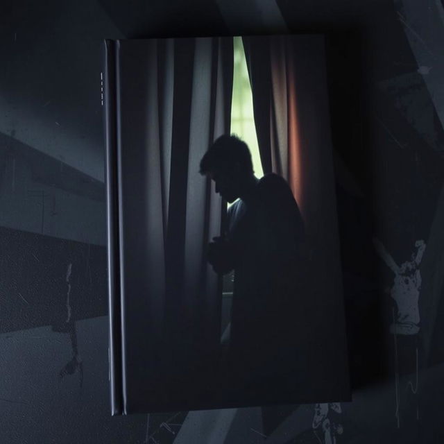 A mysterious book cover depicting a shadowy figure or indistinct object peeking through a curtain or window, creating an atmosphere of intrigue and suspense