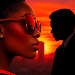 A close-up profile of an African woman’s face, featuring bold red lips and piercing, captivating eyes