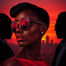 A close-up profile of an African woman’s face, featuring bold red lips and piercing, captivating eyes