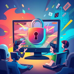 A digital illustration representing the concept of Easy Anti-Cheat in a vibrant, engaging style