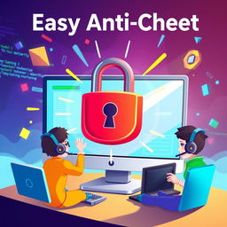 A digital illustration representing the concept of Easy Anti-Cheat in a vibrant, engaging style