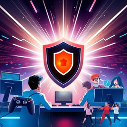 A digital artwork concept illustrating Easy Anti-Cheat, designed in a futuristic style