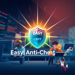 A digital artwork concept illustrating Easy Anti-Cheat, designed in a futuristic style