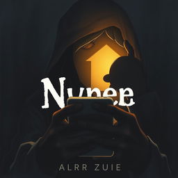 A book cover illustration depicting a shadowy figure peering anxiously behind a mobile phone screen, highlighting a tense atmosphere