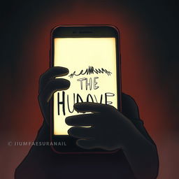 A book cover illustration depicting a shadowy figure peering anxiously behind a mobile phone screen, highlighting a tense atmosphere
