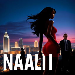 A book cover featuring a silhouette of a curvaceous light-skinned woman, shown from the back, with flowing black hair