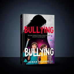 A book cover design about bullying, featuring a shadowy figure of a woman in the background, symbolizing the unseen impact of bullying