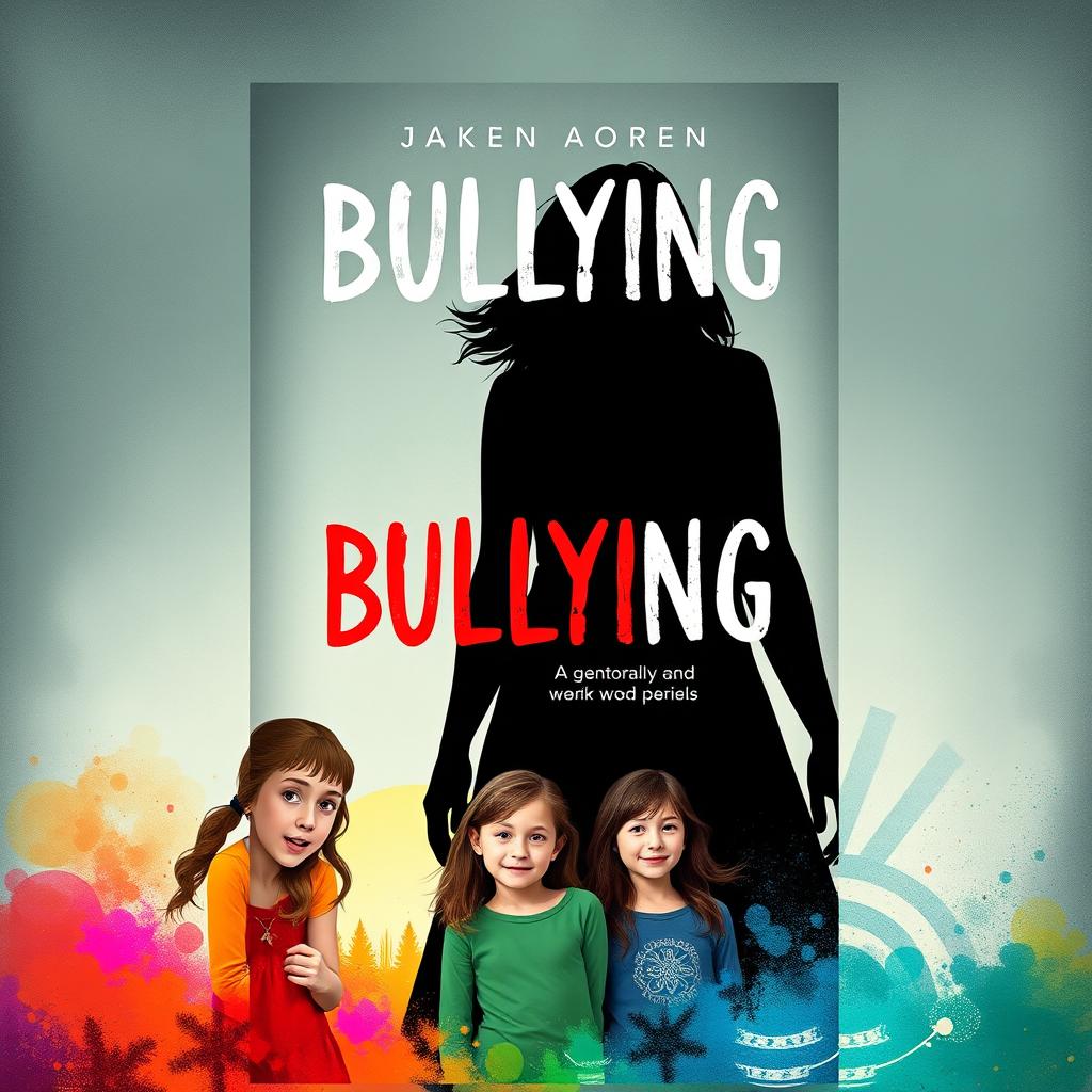 A book cover design about bullying, featuring a shadowy figure of a woman in the background, symbolizing the unseen impact of bullying