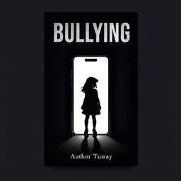 A book cover design depicting the theme of bullying, featuring a shadow representation cast by a smartphone screen