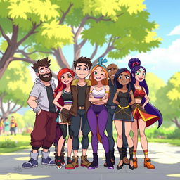 An animated scene featuring a diverse group of 8 companions: 2 males and 6 females