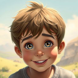 A handsome, youthful boy with expressive eyes sparkling with innocence and wonder