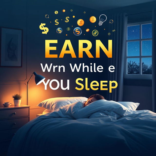 A visually striking and inspiring book cover for 'Earn While You Sleep'