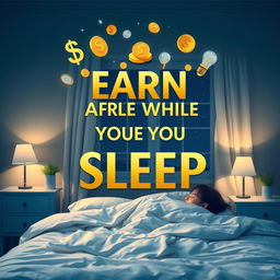 A visually striking and inspiring book cover for 'Earn While You Sleep'