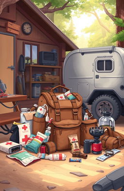 A detailed illustration showcasing a 'Bug In and Bug Out Guide' theme