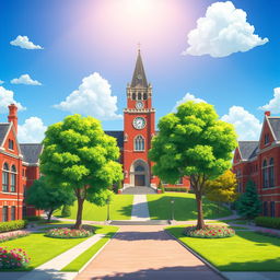 A vibrant and lively animated portrayal of a college university campus without any students present