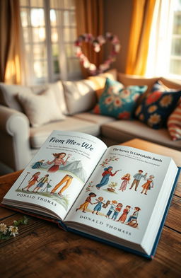 An open book titled 'From Me to We: The Secrets To Unbreakable Bonds' by Donald Thomas, placed on a beautifully rustic wooden table