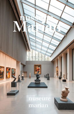 A stylish A4 portrait book cover for 'Musée Marian', dedicated to a person who loves visiting museums and admiring art