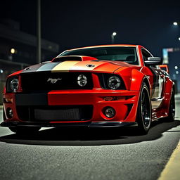 A bold 2006 Ford Mustang featuring aggressive widebody fenders that enhance its fierce appearance