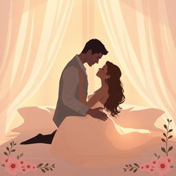 A beautifully illustrated banner image depicting an elegant and romantic lovemaking position in a serene, intimate setting