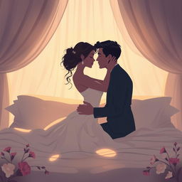 A beautifully illustrated banner image depicting an elegant and romantic lovemaking position in a serene, intimate setting