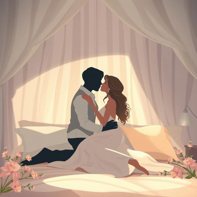 A beautifully illustrated banner image depicting an elegant and romantic lovemaking position in a serene, intimate setting