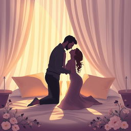 A beautifully illustrated banner image depicting an elegant and romantic lovemaking position in a serene, intimate setting