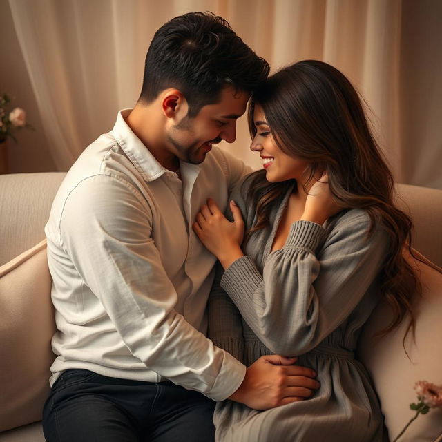 A captivating and intimate scene of two couples sharing a loving moment together, surrounded by a warm and romantic atmosphere