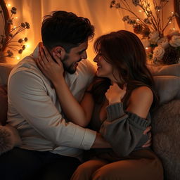 A captivating and intimate scene of two couples sharing a loving moment together, surrounded by a warm and romantic atmosphere