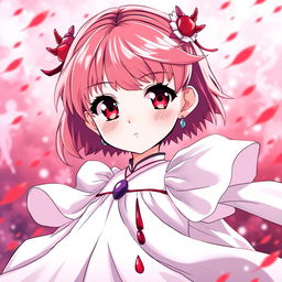 A powerful and strong 12-year-old empress named Sakura, characterized by her vibrant red eyes and an adorable face with small lips and a delicate nose