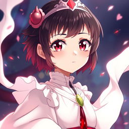 A powerful and strong 12-year-old empress named Sakura, characterized by her vibrant red eyes and an adorable face with small lips and a delicate nose