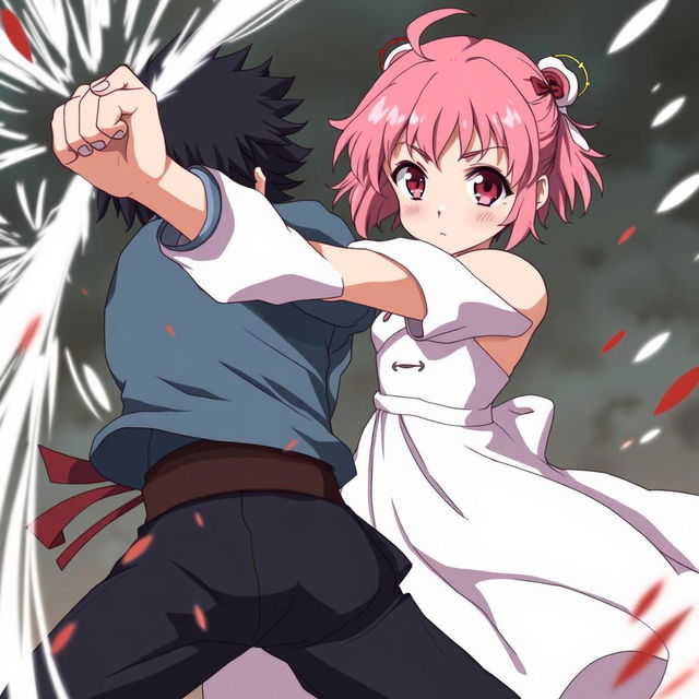 A strong and powerful 12-year-old empress named Sakura, characterized by her bright red eyes, cute face with small lips and a small nose, and short hair