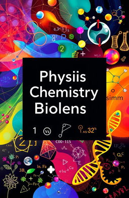 An academic book cover that visually intertwines the elements of physics, chemistry, mathematics, and biology