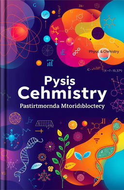 An academic book cover that visually intertwines the elements of physics, chemistry, mathematics, and biology