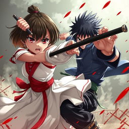 A fierce and powerful 12-year-old empress named Sakura, with captivating red eyes and a cute face featuring small lips and a small nose, her short hair framing her determined expression