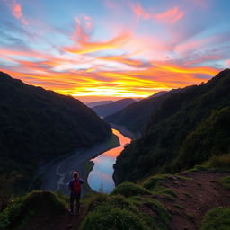 A scenic view of the Baju Aroyyan mountain range during a trip, showcasing a beautiful sunset with vibrant colors illuminating the sky
