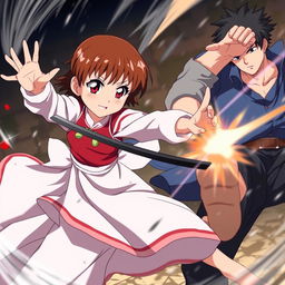 A dynamic anime scene featuring a 12-year-old empress named Sakura, known for her strength and power