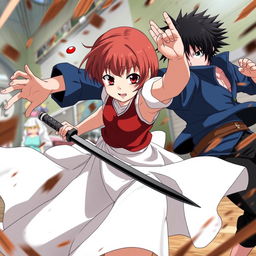 A dynamic anime scene featuring a 12-year-old empress named Sakura, known for her strength and power