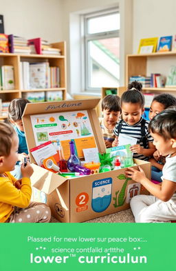 A visually engaging classroom scene focused on a science box filled with various educational materials tailored for a new lower curriculum