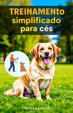 An eye-catching ebook cover for the title 'Treinamento simplificado para cães' featuring a friendly and well-trained dog, sitting attentively