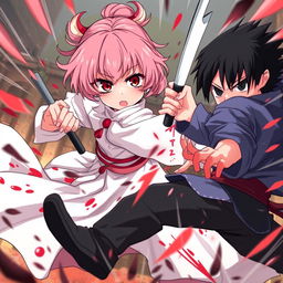A powerful and determined 12-year-old empress named Sakura, boasting striking red eyes, a cute face with small lips and nose, and short hair