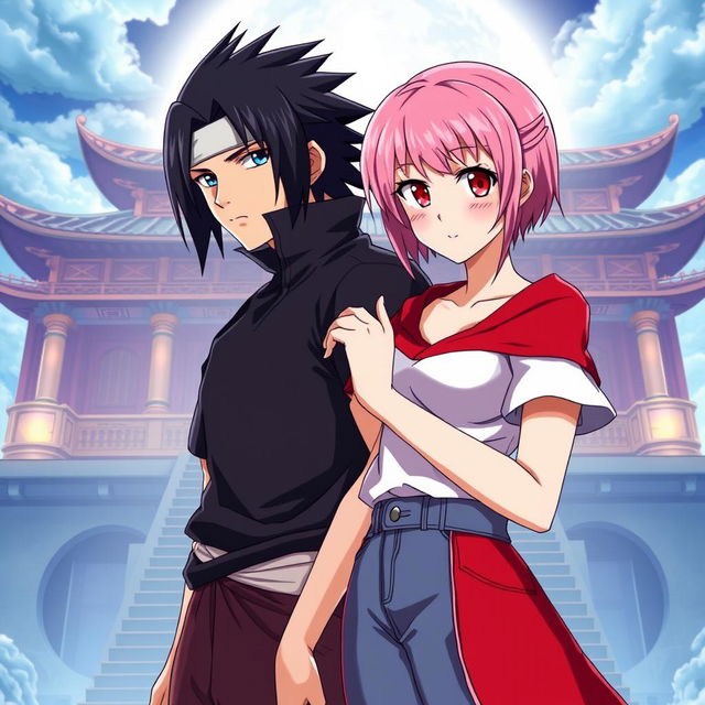 Sakura Haruno as an empress, depicted as the strongest and most powerful figure, showcasing her deep love for Sasuke