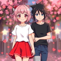 Sakura Haruno, portrayed as a 12-year-old, is depicted with beautiful red eyes, a small mouth, a petite nose, and short pink hair
