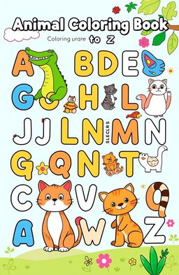 A beautifully illustrated and engaging page for an animal-themed coloring book that goes from A to Z
