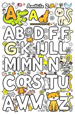 A beautifully illustrated and engaging page for an animal-themed coloring book that goes from A to Z