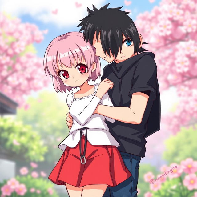 Sakura, a cute 12-year-old girl, is illustrated with striking red eyes, a small mouth, a petite nose, and short pink hair