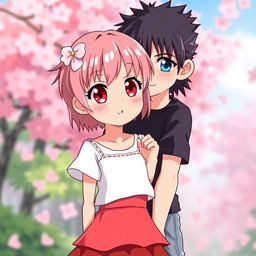 Sakura, a cute 12-year-old girl, is illustrated with striking red eyes, a small mouth, a petite nose, and short pink hair