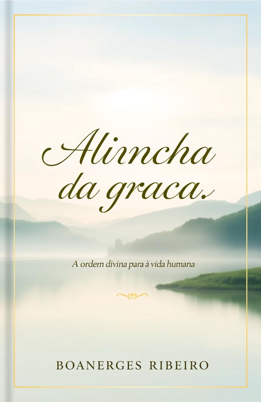 A beautifully designed book cover for 'Aliança da graça', featuring a serene background image of a tranquil landscape symbolizing peace and divine order