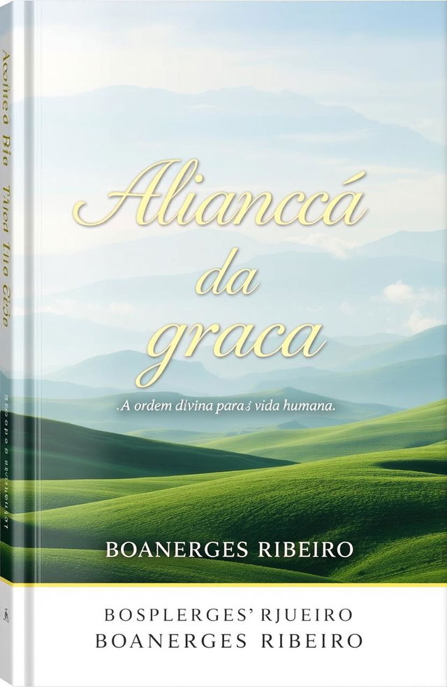 A beautifully designed book cover for 'Aliança da graça', featuring a serene background image of a tranquil landscape symbolizing peace and divine order