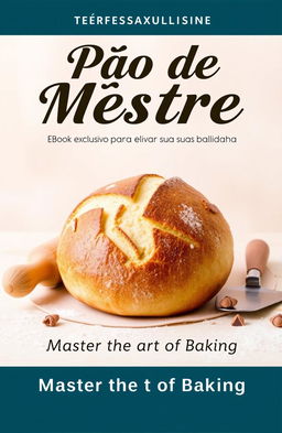 An enticing cover design for an ebook titled 'Pão de Mestre: Ebook Exclusivo para Elevar suas Habilidades na Cozinha'