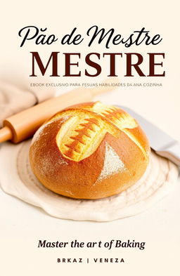 An enticing cover design for an ebook titled 'Pão de Mestre: Ebook Exclusivo para Elevar suas Habilidades na Cozinha'